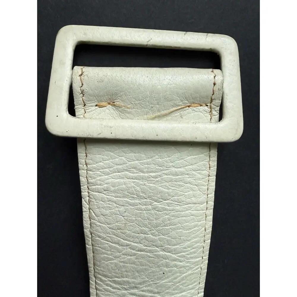 Vintage Astor Germany Leather Wide White Belt Rectangle Buckle Womens Size 26